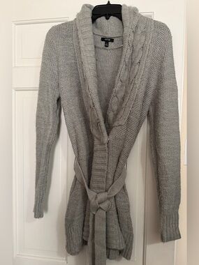 Apt. 9 Light Gray Collar Cable-Knit Belted Cardigan